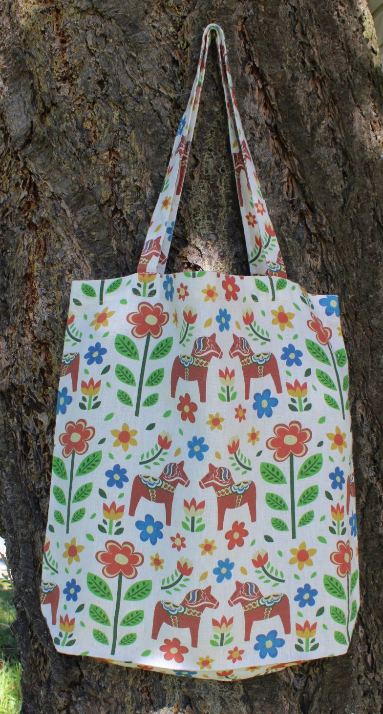 Linen Tote Bag Dalahäst Dala Horse Scandinavian Collection