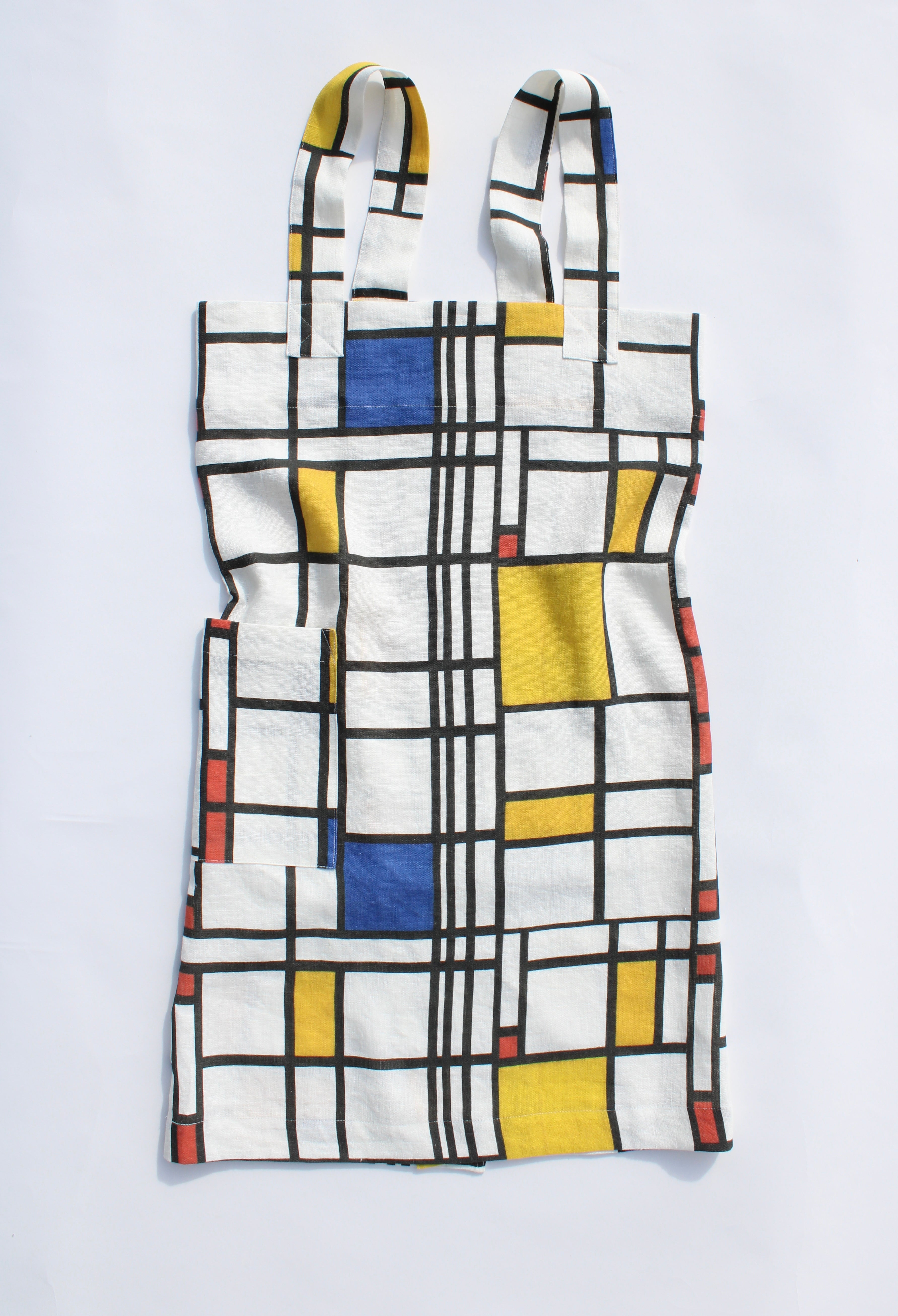 Linen cross back apron Piet Mondrian Composition with Red Blue and Yellow