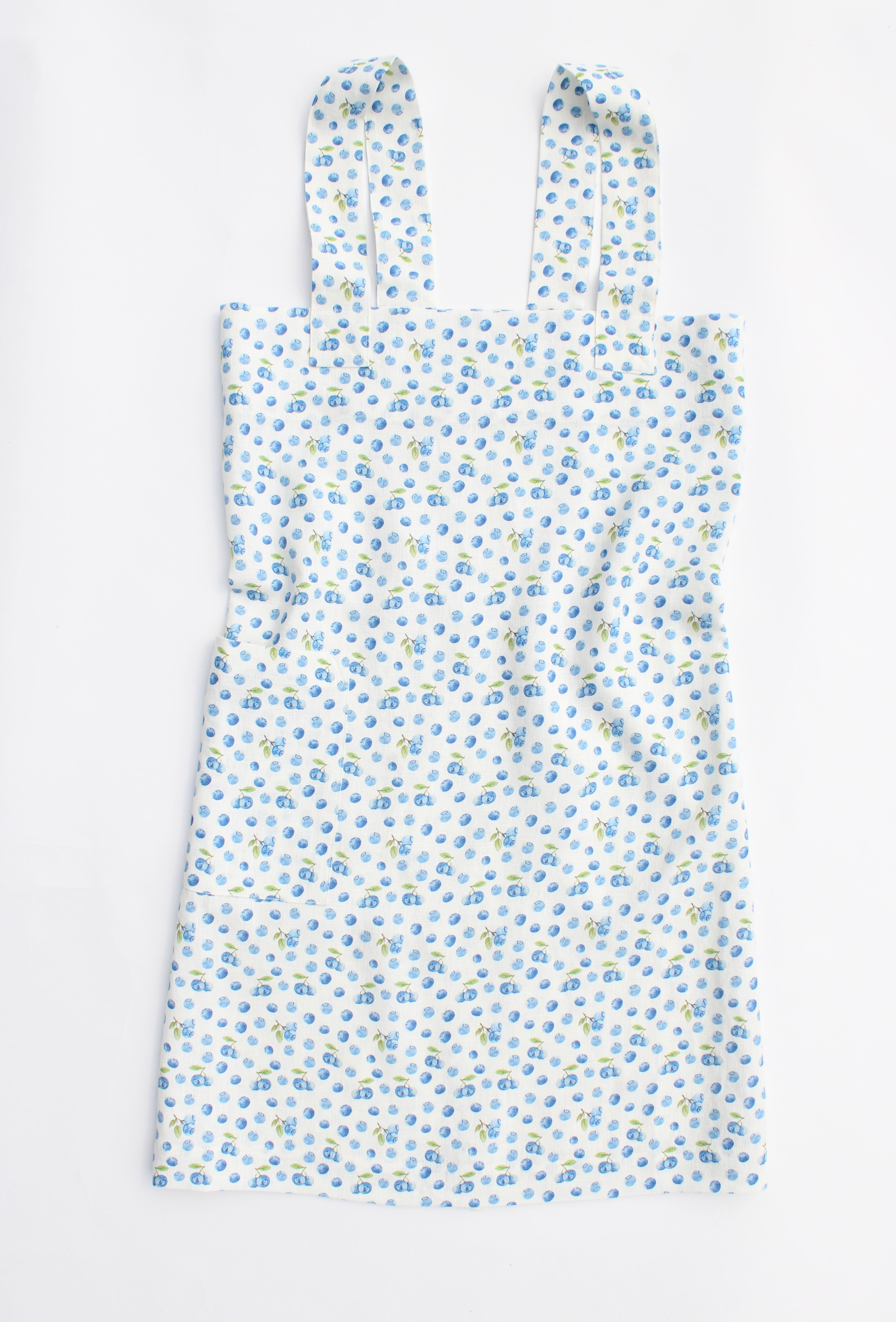 Linen cross back apron Watercolor Blueberies