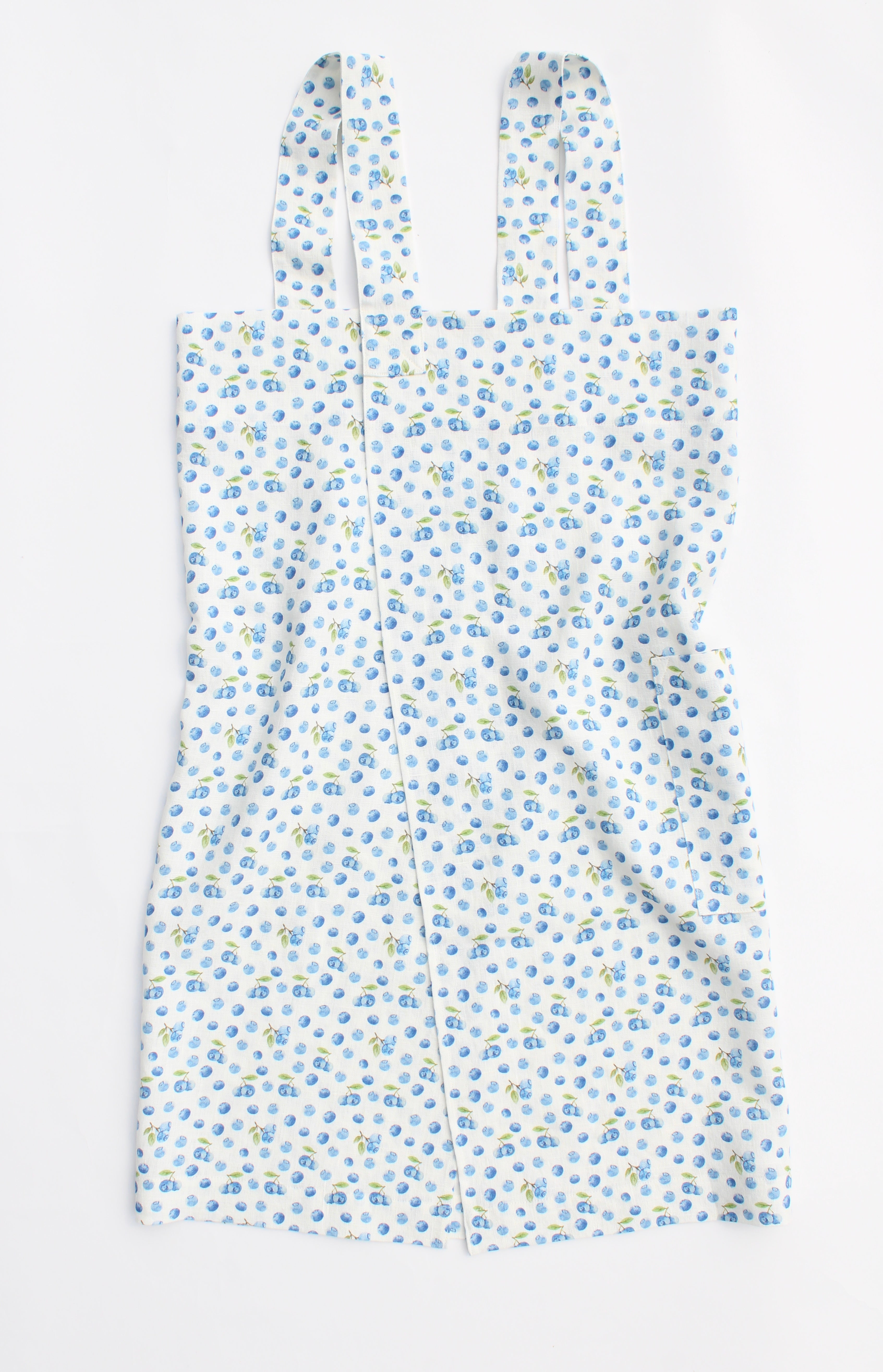 Linen cross back apron Watercolor Blueberies