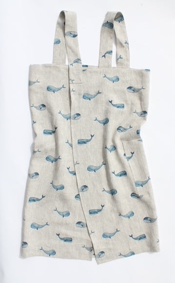 Linen cross back apron Blue Whale Natural