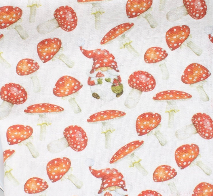 Linen Tea Towel Gnomes & Mushrooms sale