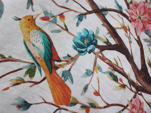 Sale Linen Tea Towel Birds and Blooming Tree