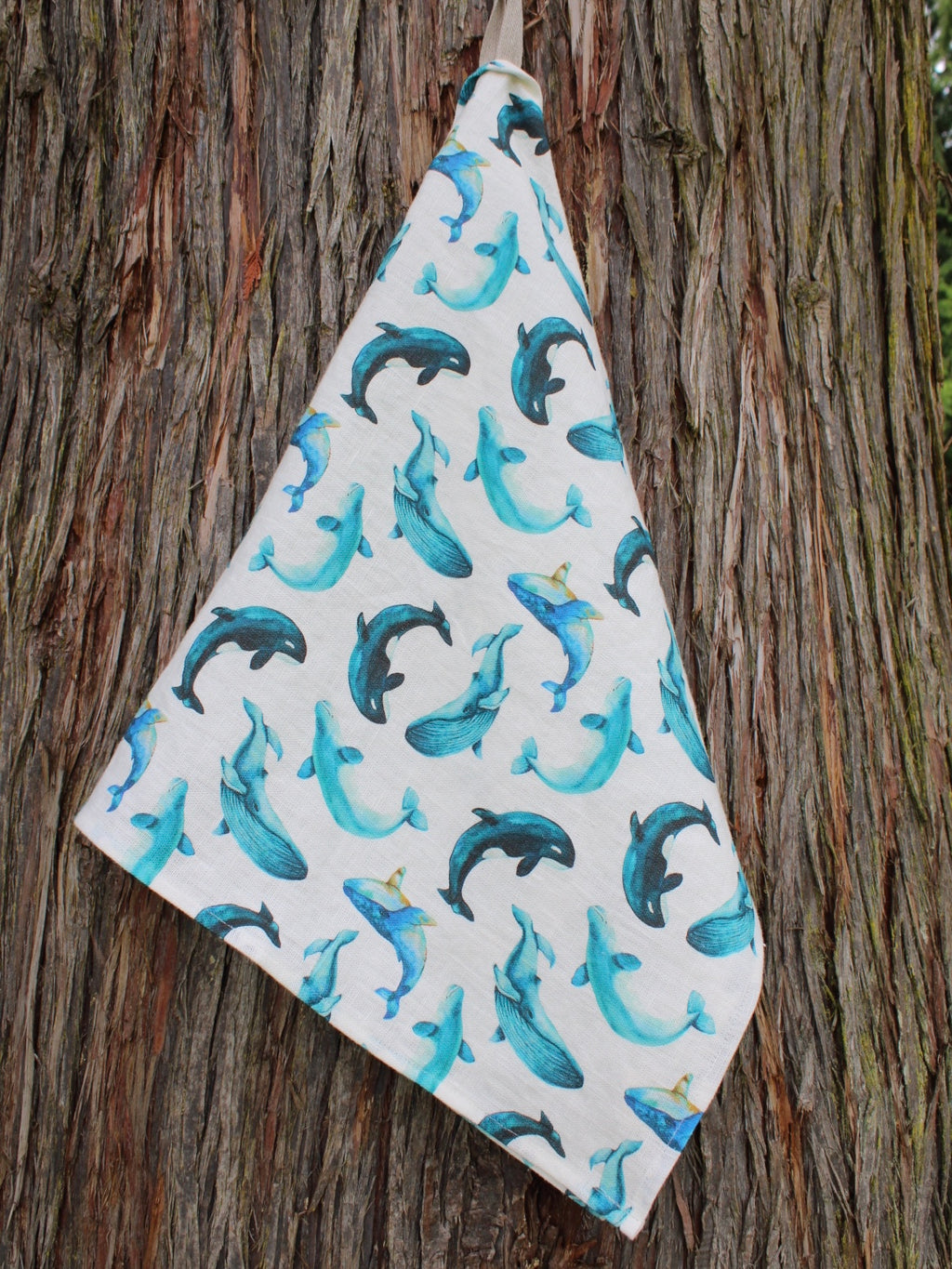 Linen Tea Towel Watercolor Whales sale